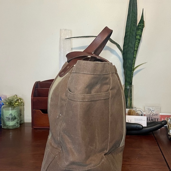 Artifact Bags Brown Canvas Garden Beach Tote with Leather Handles - Picture 2 of 11